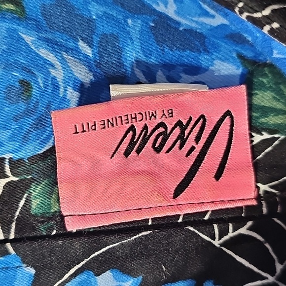 Vixen by Micheline Pitt Black Dress with Blue Floral Pattern - Picture 2 of 3